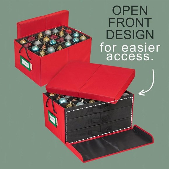 Christmas Ornament Storage Container Box with Dividers  Large Storage Bin - Picture 4 of 6